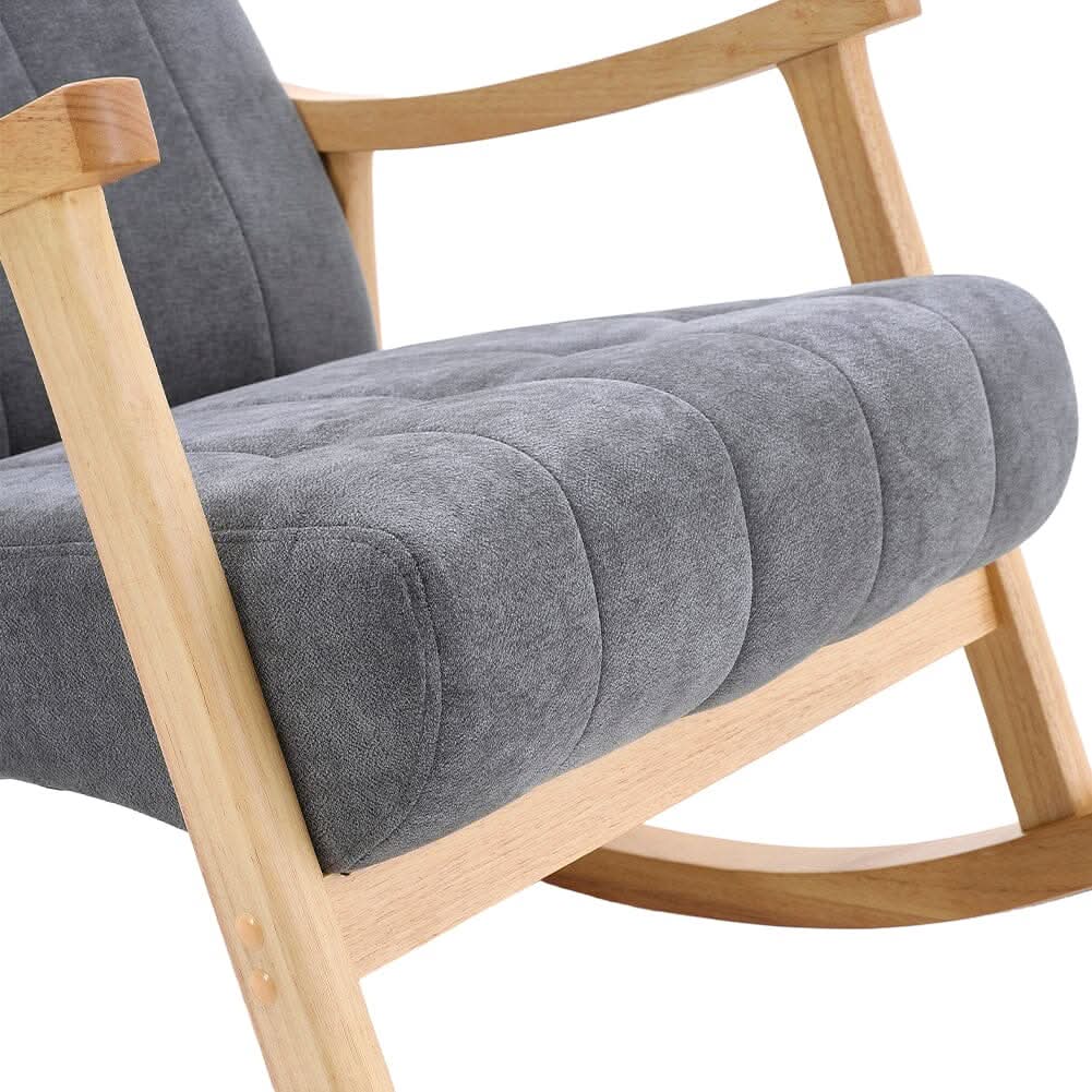 85cm D Solid Wood Rocking Chair with Velvet Upholstered