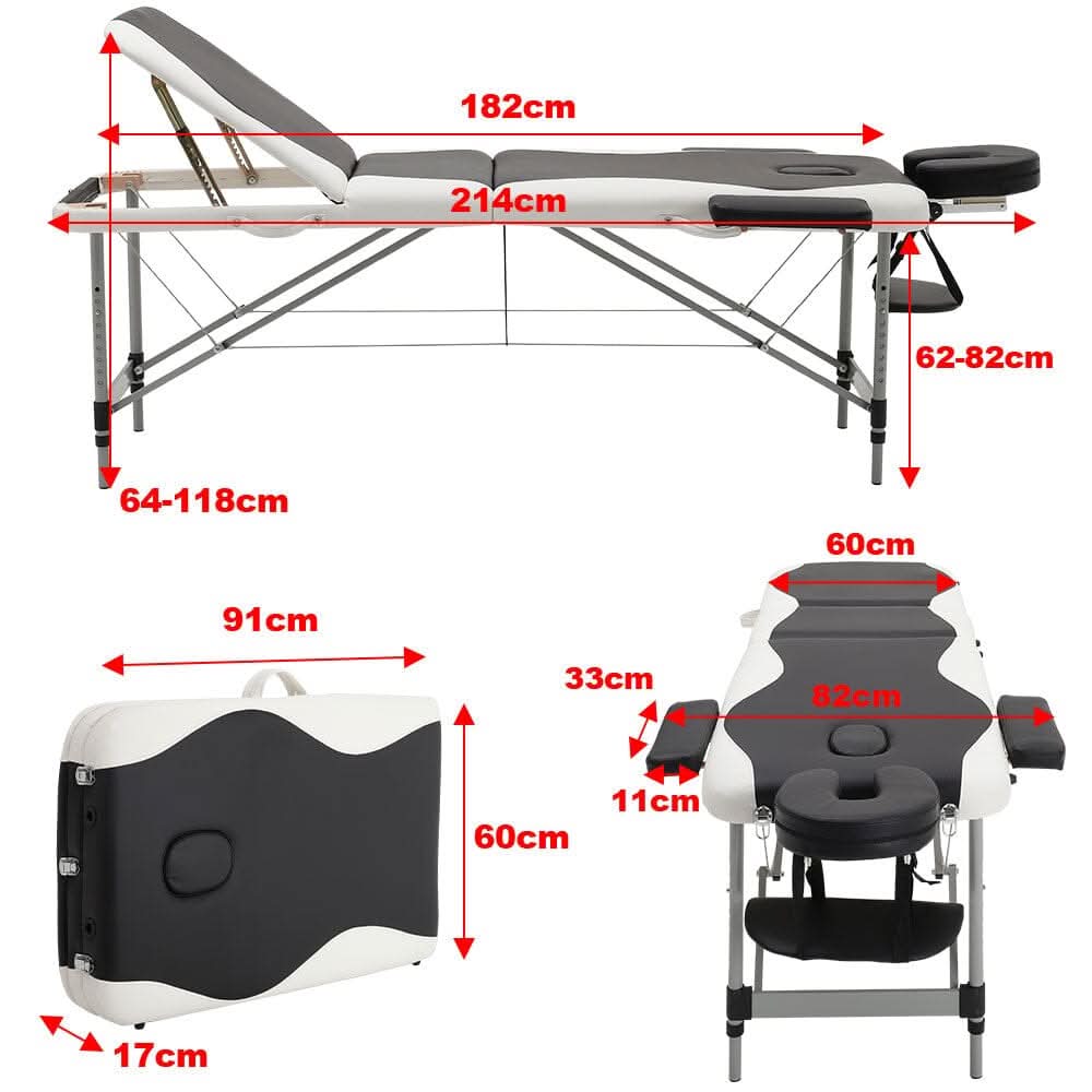 7ft W Black and White Leather Upholstered Adjustable Massage Bed