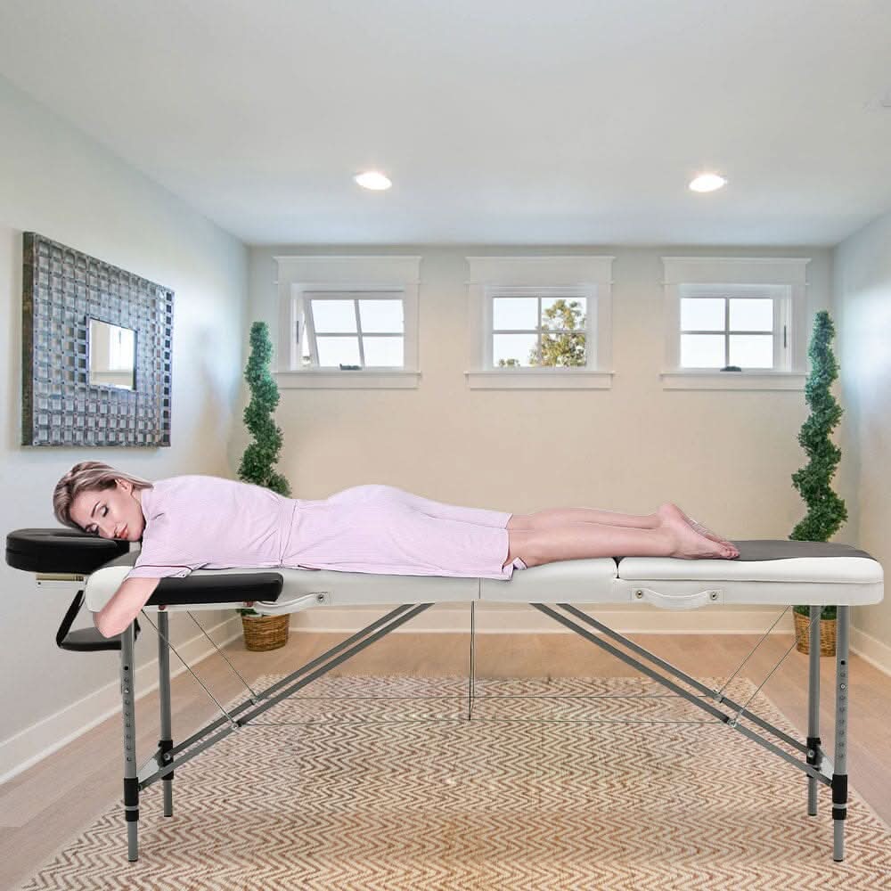 7ft W Black and White Leather Upholstered Adjustable Massage Bed