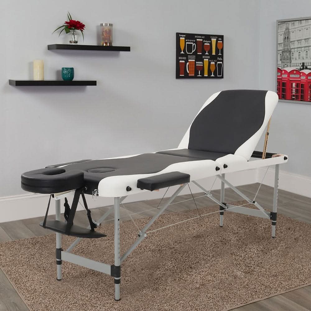 7ft W Black and White Leather Upholstered Adjustable Massage Bed