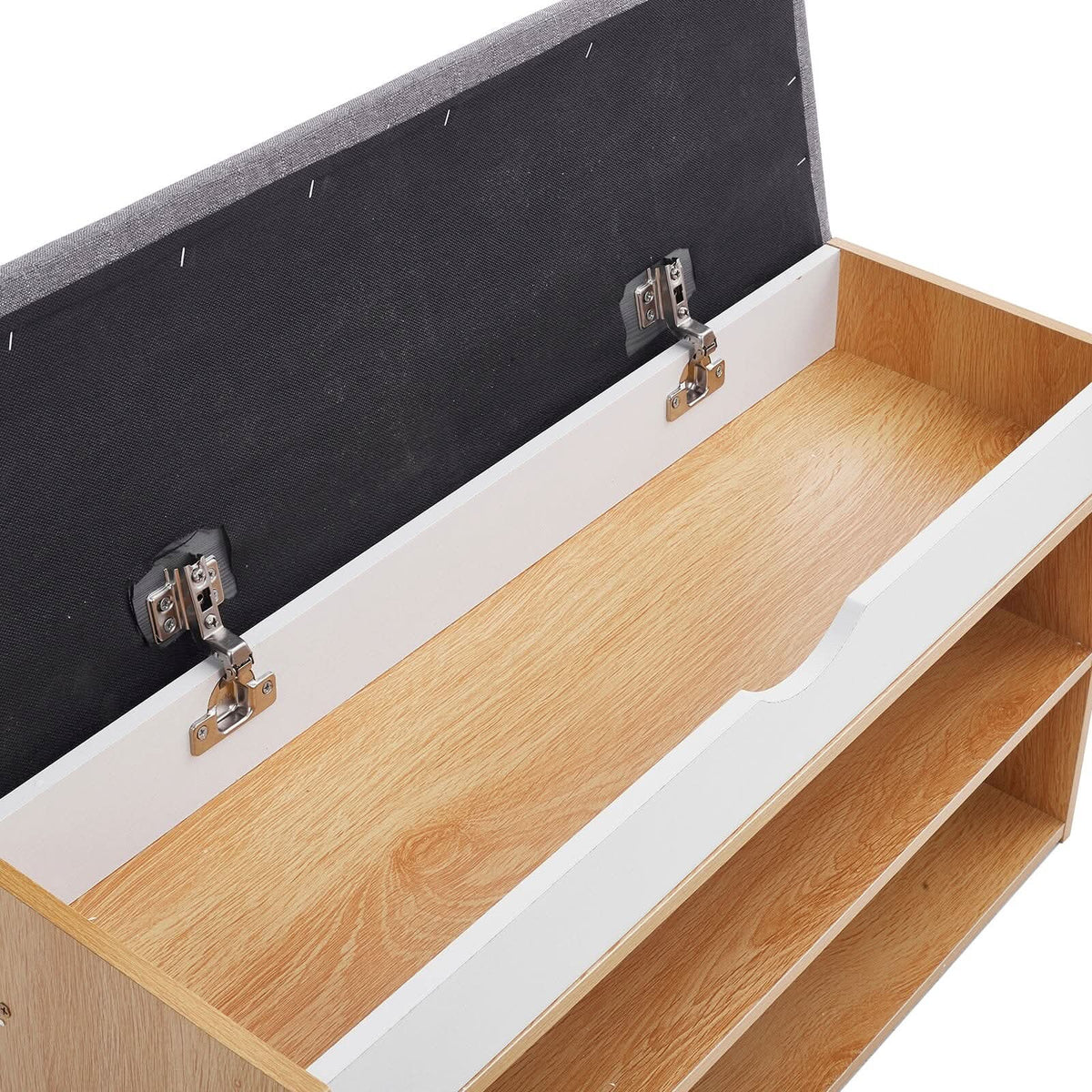 Shoe Storage Bench With Flip-Top Cushion & Open Shelves Hallway Organiser