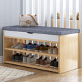Shoe Storage Bench With Flip-Top Cushion & Open Shelves Hallway Organiser