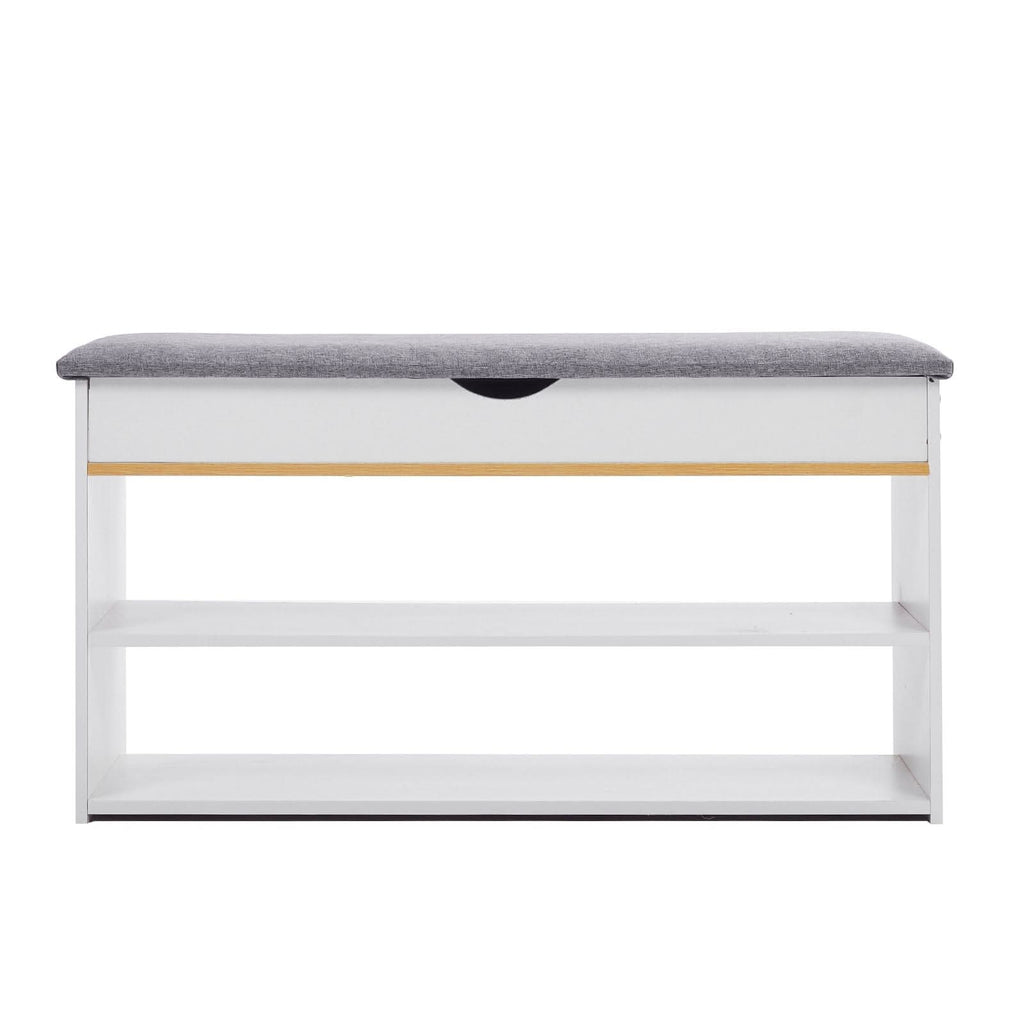 Shoe Storage Bench With Flip-Top Cushion & Open Shelves Hallway Organiser