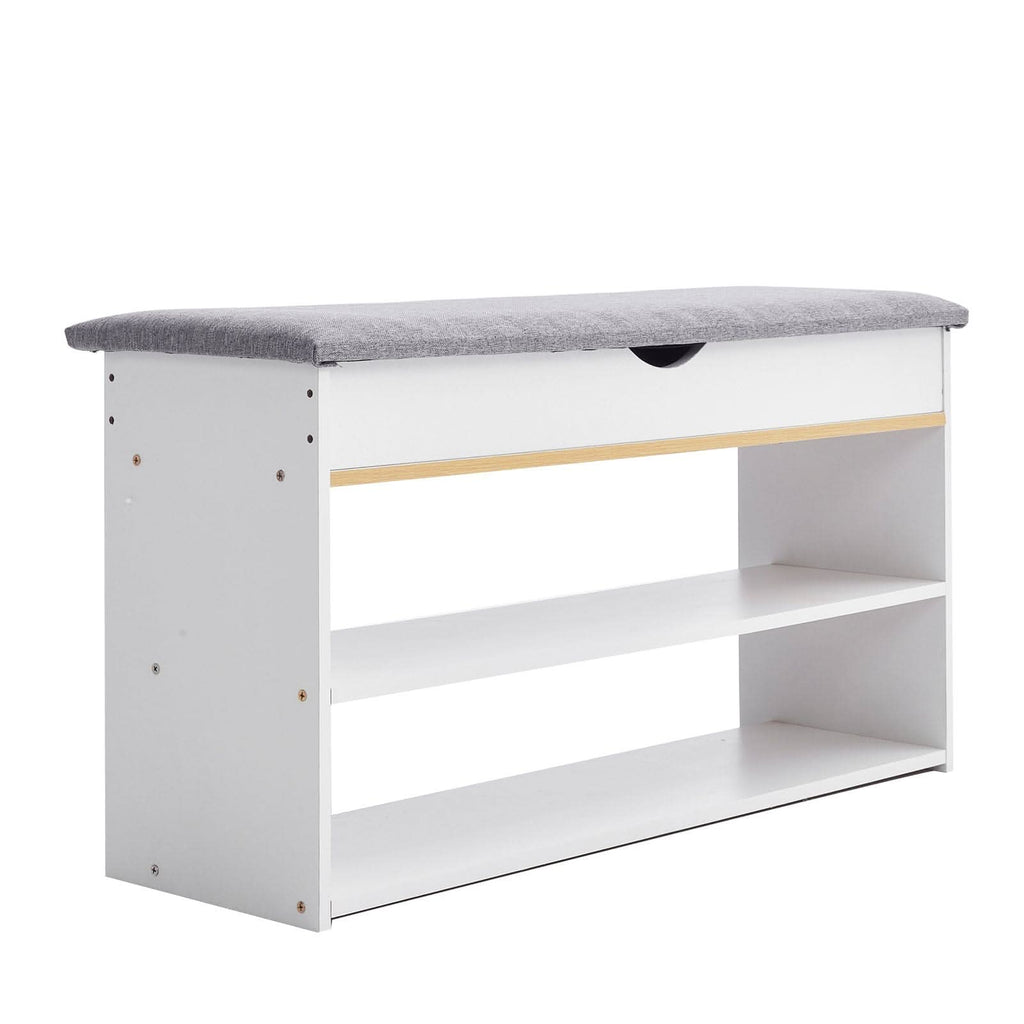 Shoe Storage Bench With Flip-Top Cushion & Open Shelves Hallway Organiser