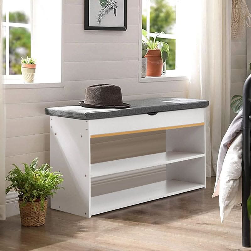 Shoe Storage Bench With Flip-Top Cushion & Open Shelves Hallway Organiser