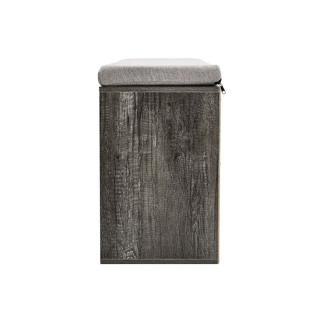 Wood Effect Shoe Storage Bench With Linen Cushion 10-Compartment Hallway Organiser