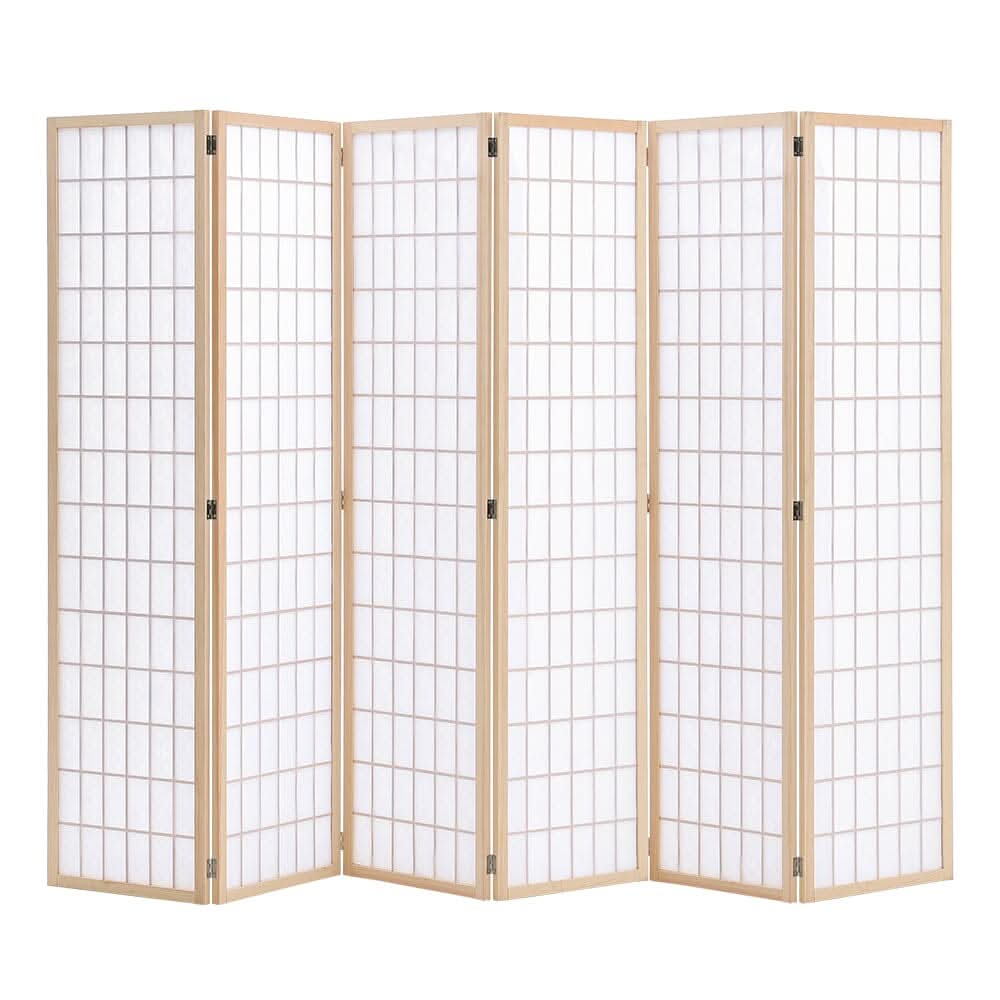 6-Panel Solid Wood Folding Room Divider Screen Natural