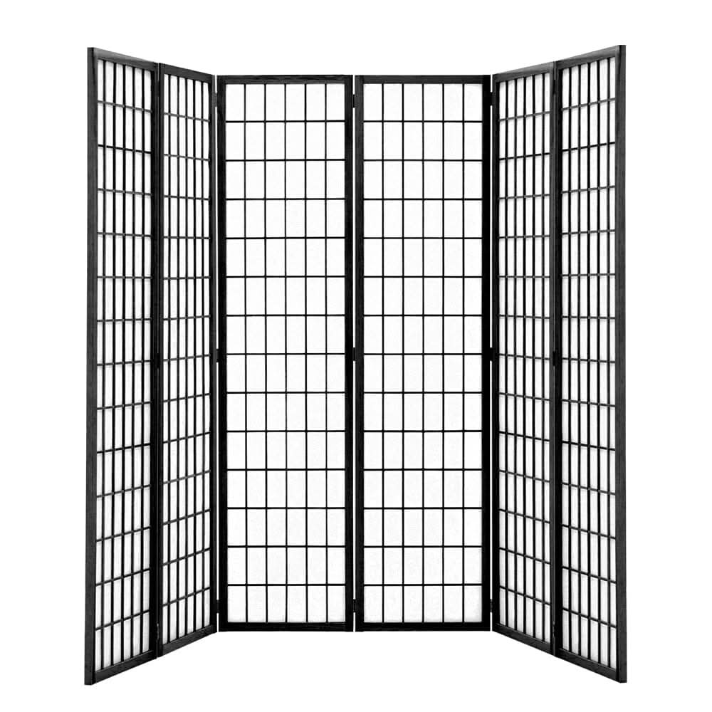 6-Panel Solid Wood Folding Room Divider Screen Natural