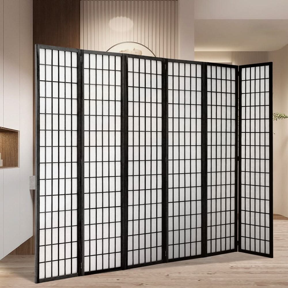 6-Panel Solid Wood Folding Room Divider Screen Natural