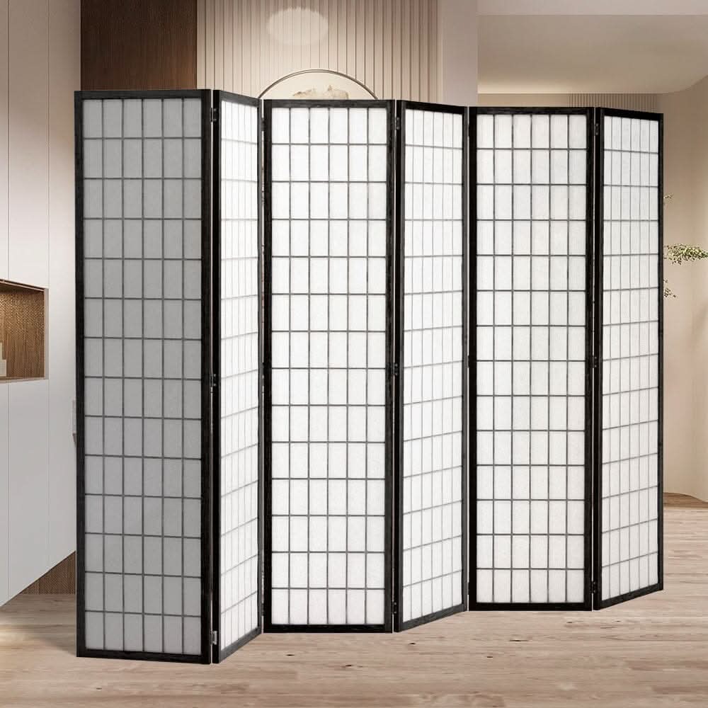6-Panel Solid Wood Folding Room Divider Screen Natural
