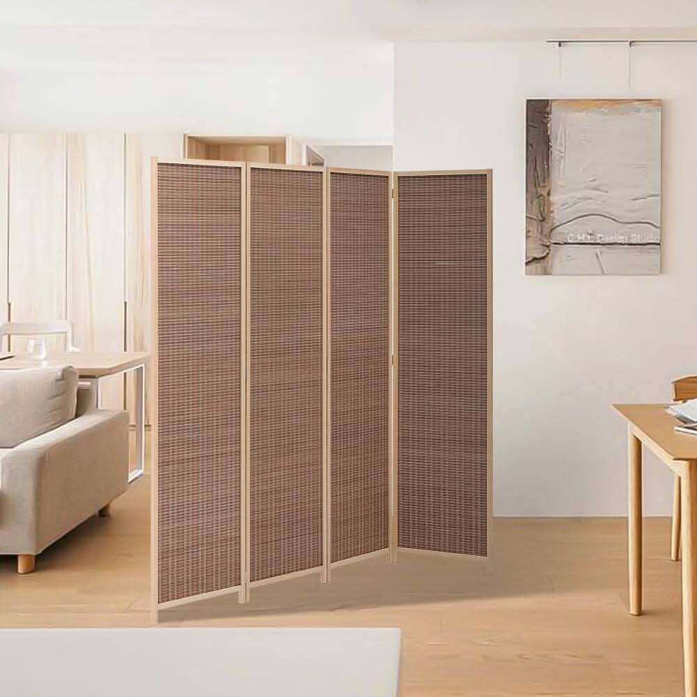 5ft W x 5ft H 2 Style Bamboo Woven 4-Panel Folding Room Divider