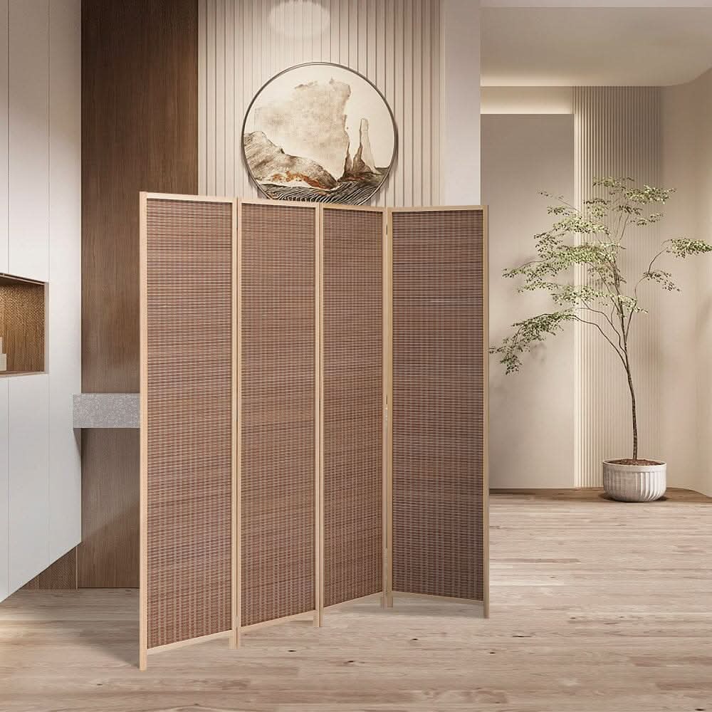 5ft W x 5ft H 2 Style Bamboo Woven 4-Panel Folding Room Divider