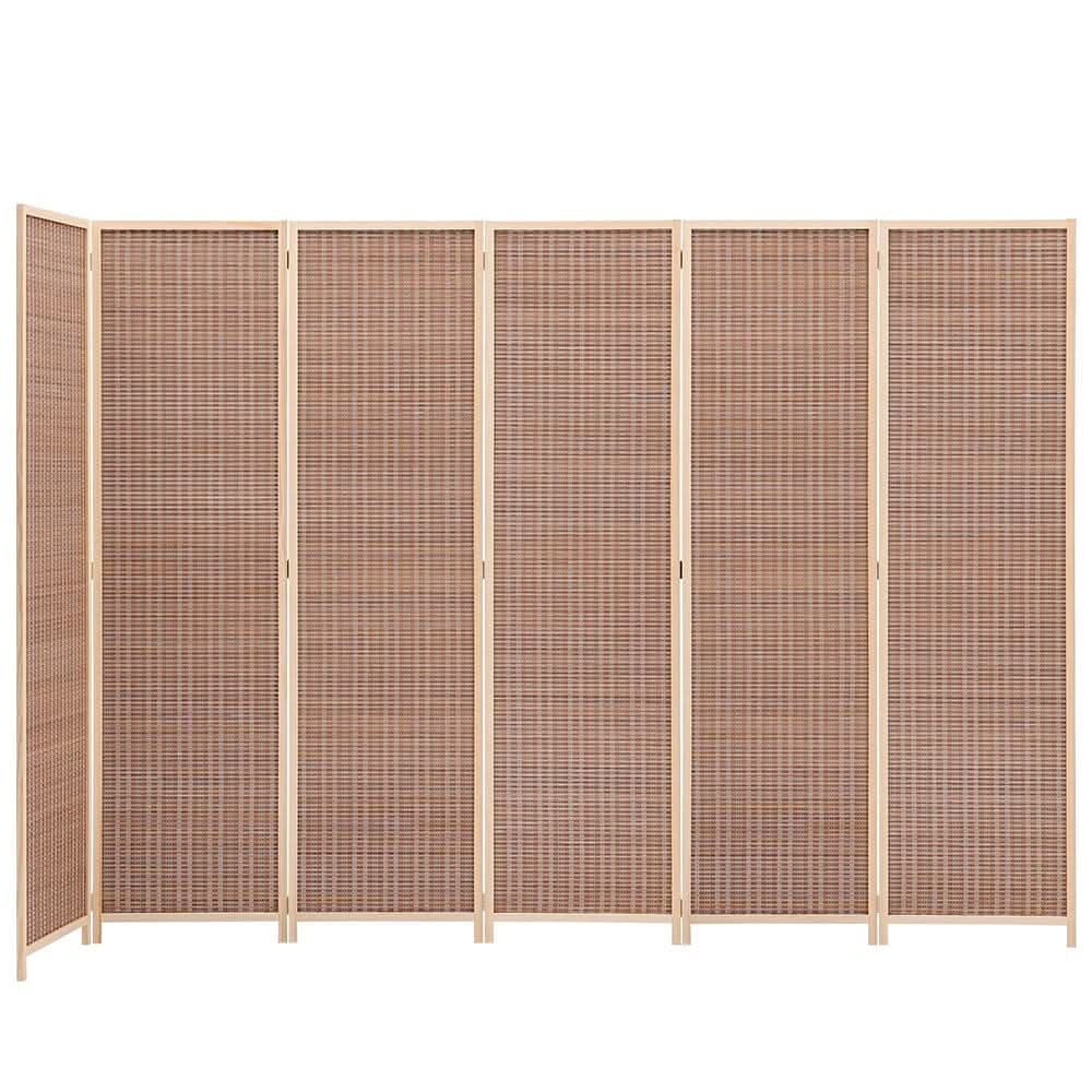Brown Bamboo Woven 6-Panel Folding Room Divider