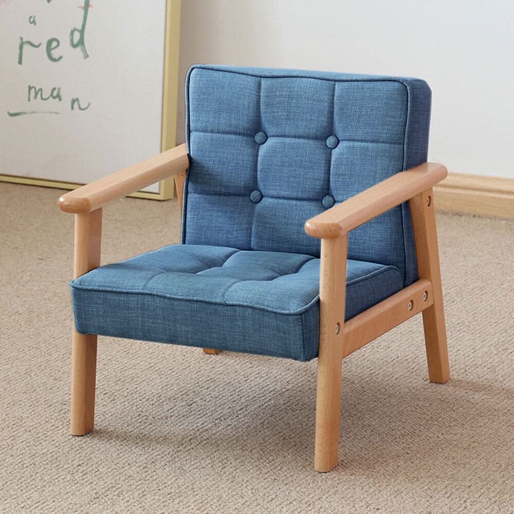 Blue MINI Single Children’s Sofa with Linen Fabric Upholstery