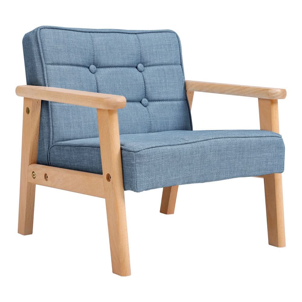 Blue MINI Single Children’s Sofa with Linen Fabric Upholstery