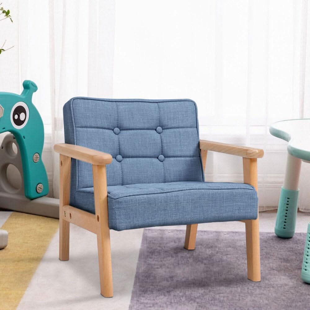 Blue MINI Single Children’s Sofa with Linen Fabric Upholstery