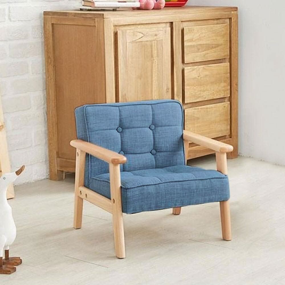 Blue MINI Single Children’s Sofa with Linen Fabric Upholstery