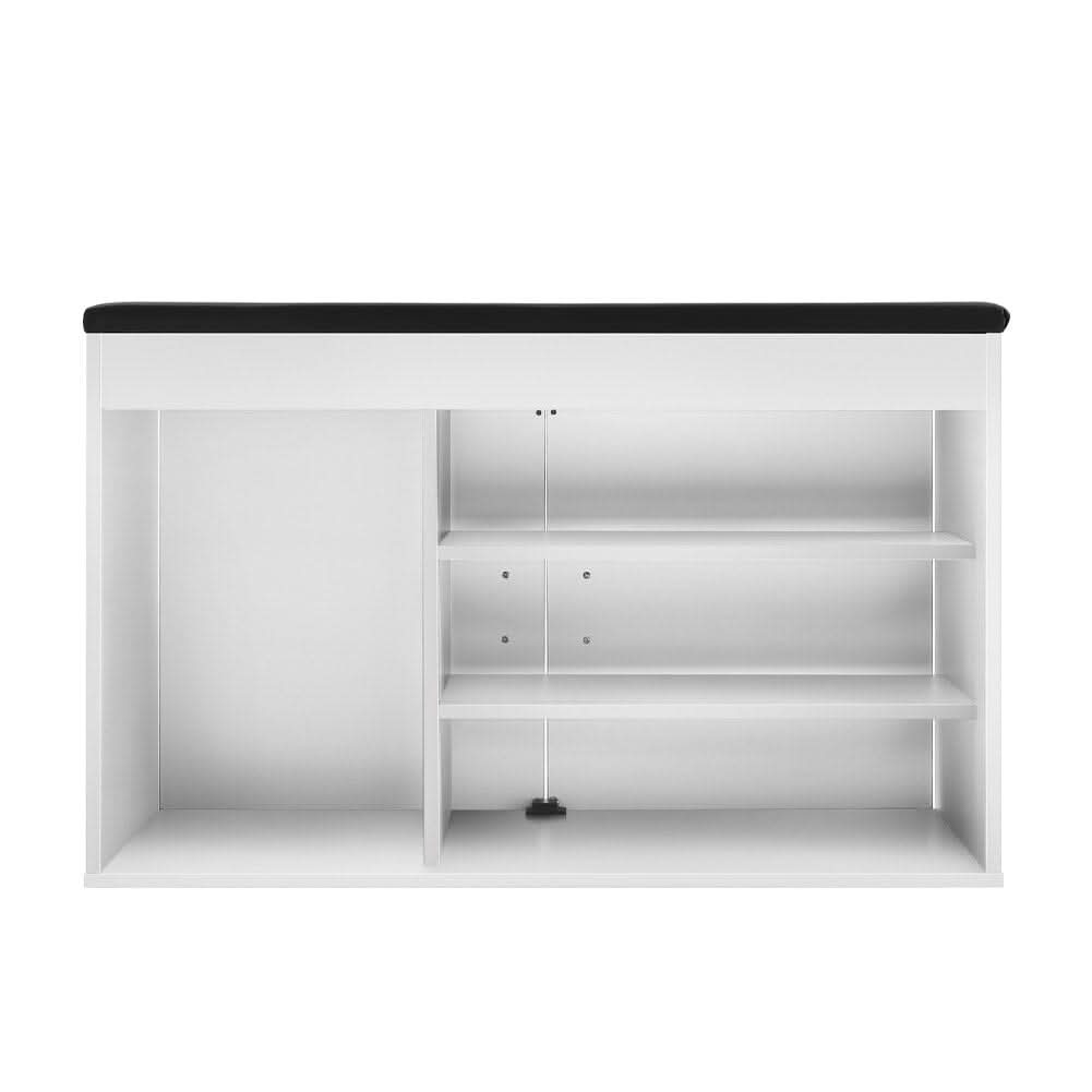 White 2-Door Shoe Storage Bench With Black PU Cushion Hallway Organiser