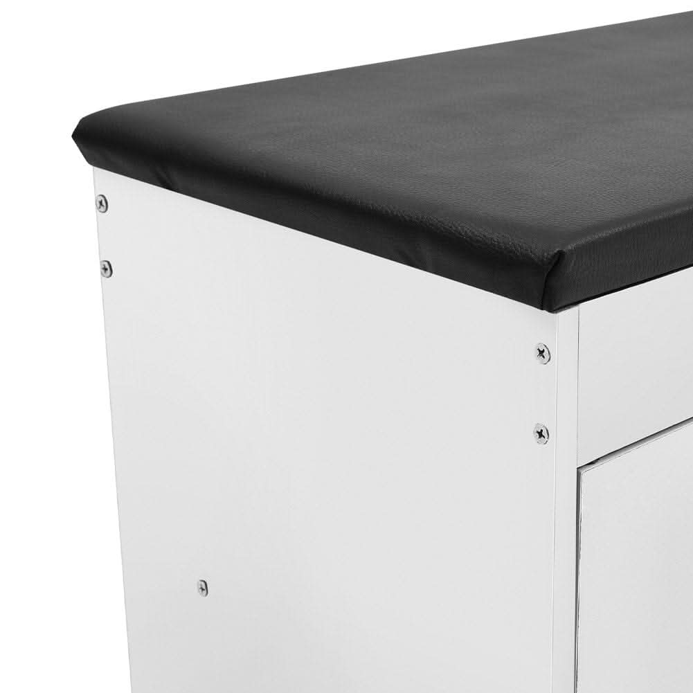 White 2-Door Shoe Storage Bench With Black PU Cushion Hallway Organiser
