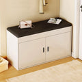 White 2-Door Shoe Storage Bench With Black PU Cushion Hallway Organiser