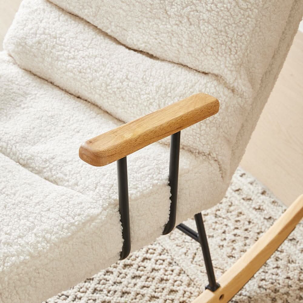 Modern Teddy Fabric Rocking Chair with Wooden Armrests