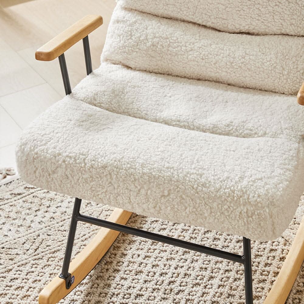 Modern Teddy Fabric Rocking Chair with Wooden Armrests