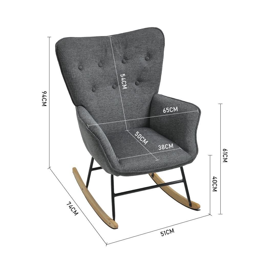 Modern Linen Fabric Rocking Chair with Oak Rocking Legs