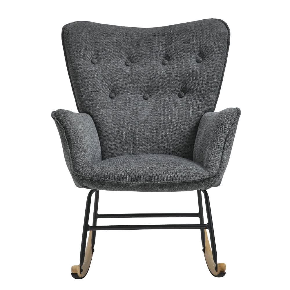 Modern Linen Fabric Rocking Chair with Oak Rocking Legs