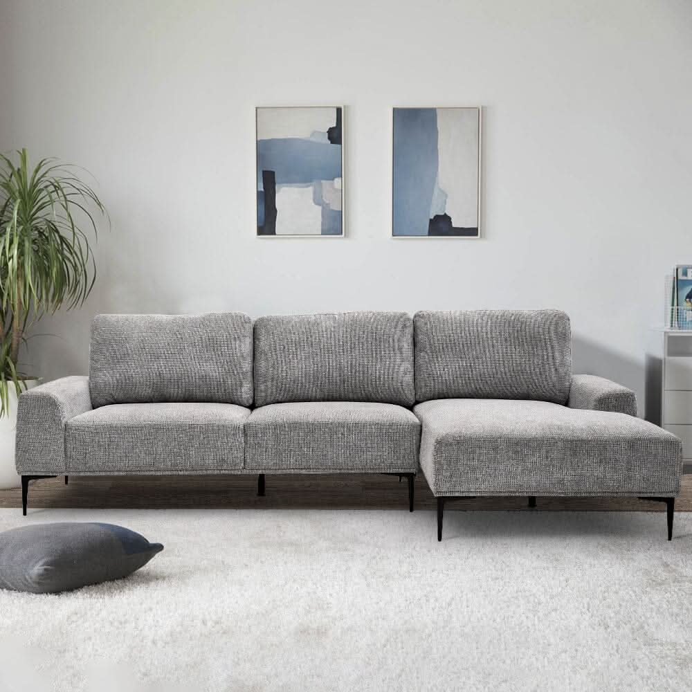 2 Seater Chaise Corner Sofa Light Grey Polyester Wood Frame Spring Cushion