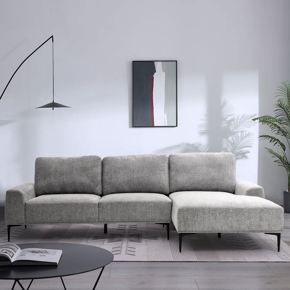 2 Seater Chaise Corner Sofa Light Grey Polyester Wood Frame Spring Cushion