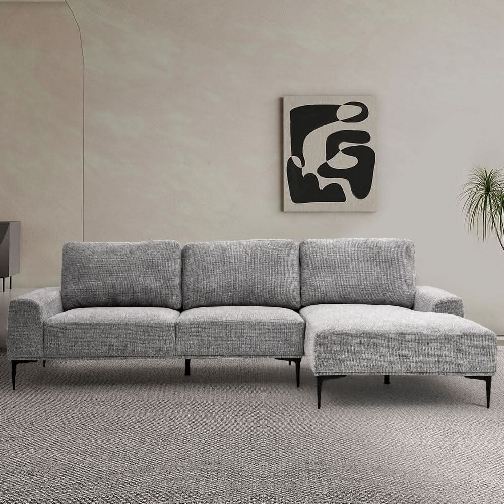 2 Seater Chaise Corner Sofa Light Grey Polyester Wood Frame Spring Cushion
