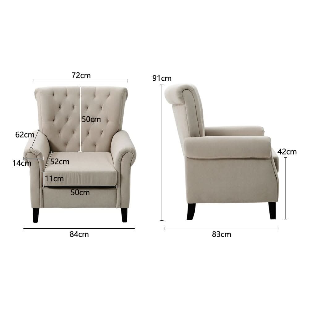 Accent Chair Velvet Beige Grey Oak Legs Wooden Frame