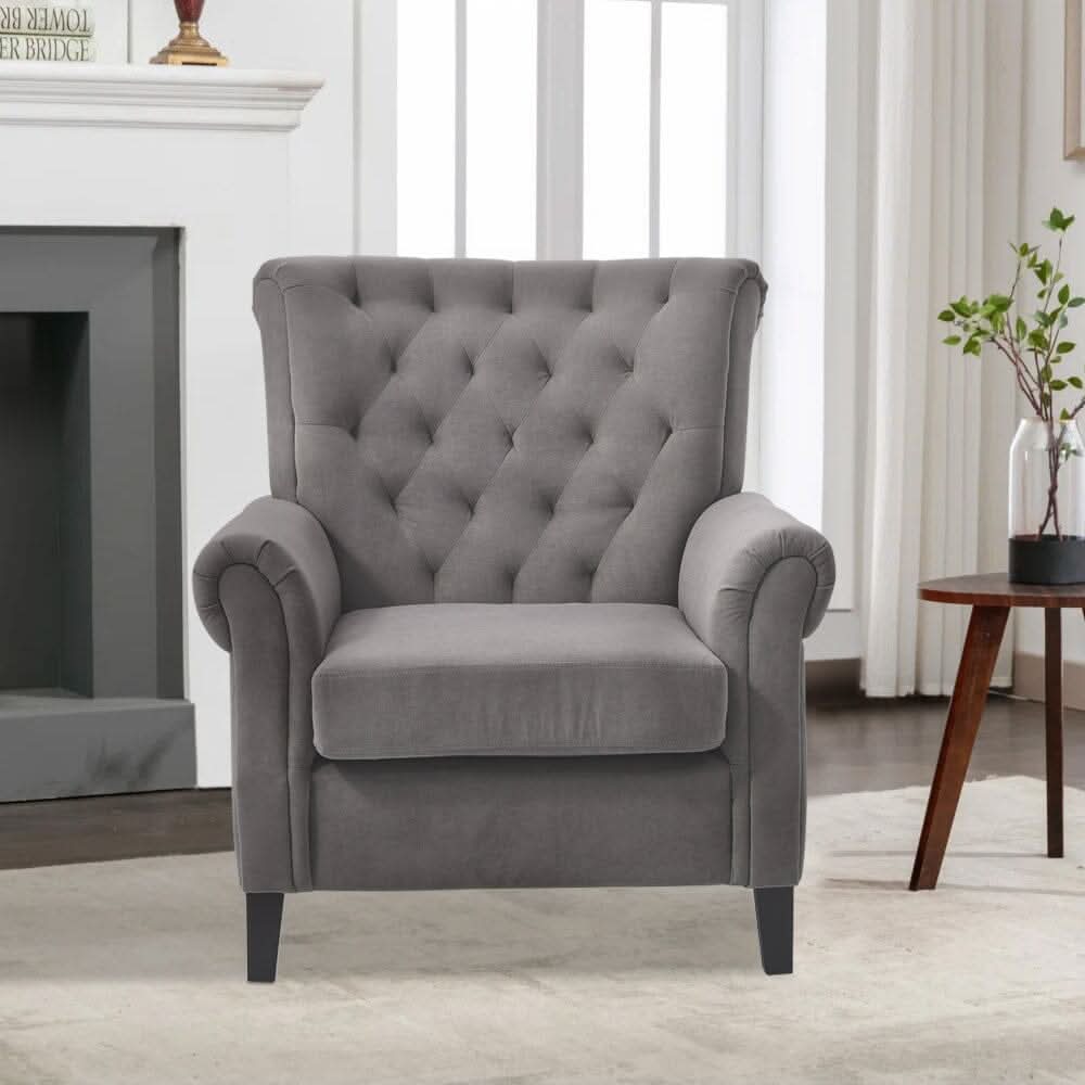 Accent Chair Velvet Beige Grey Oak Legs Wooden Frame