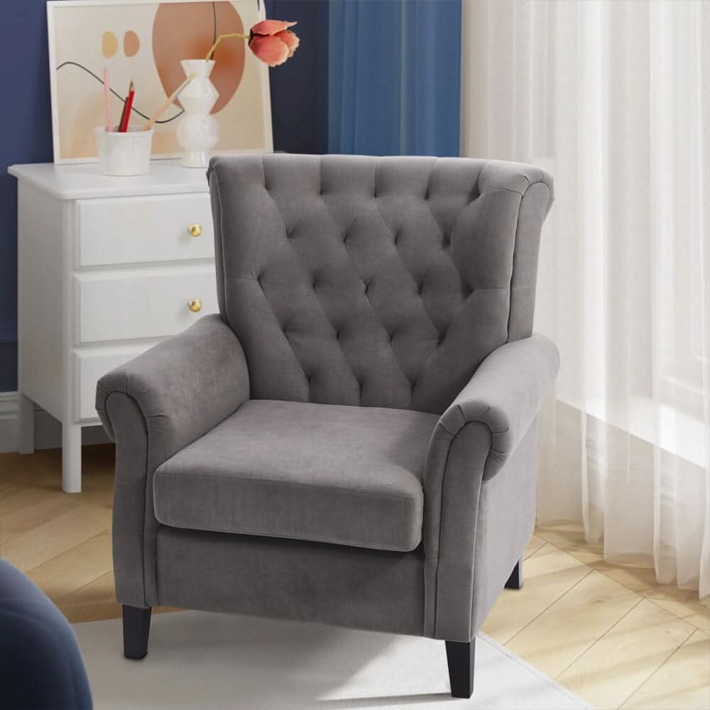 Accent Chair Velvet Beige Grey Oak Legs Wooden Frame