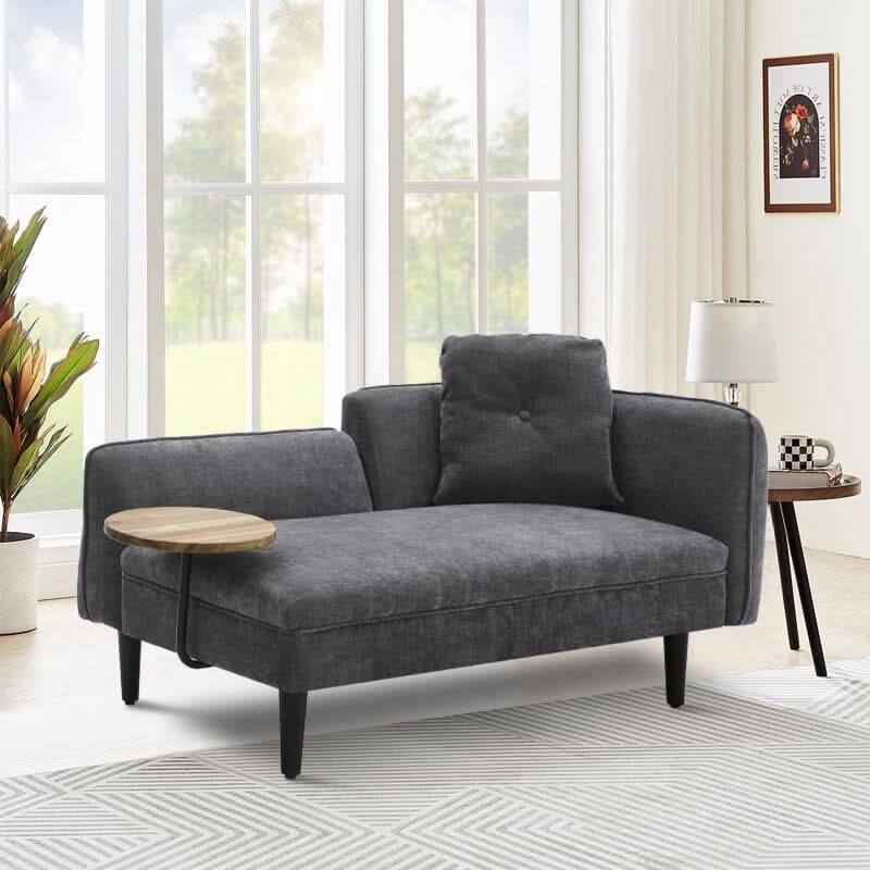 Linen Chaise Lounge with Tray Table