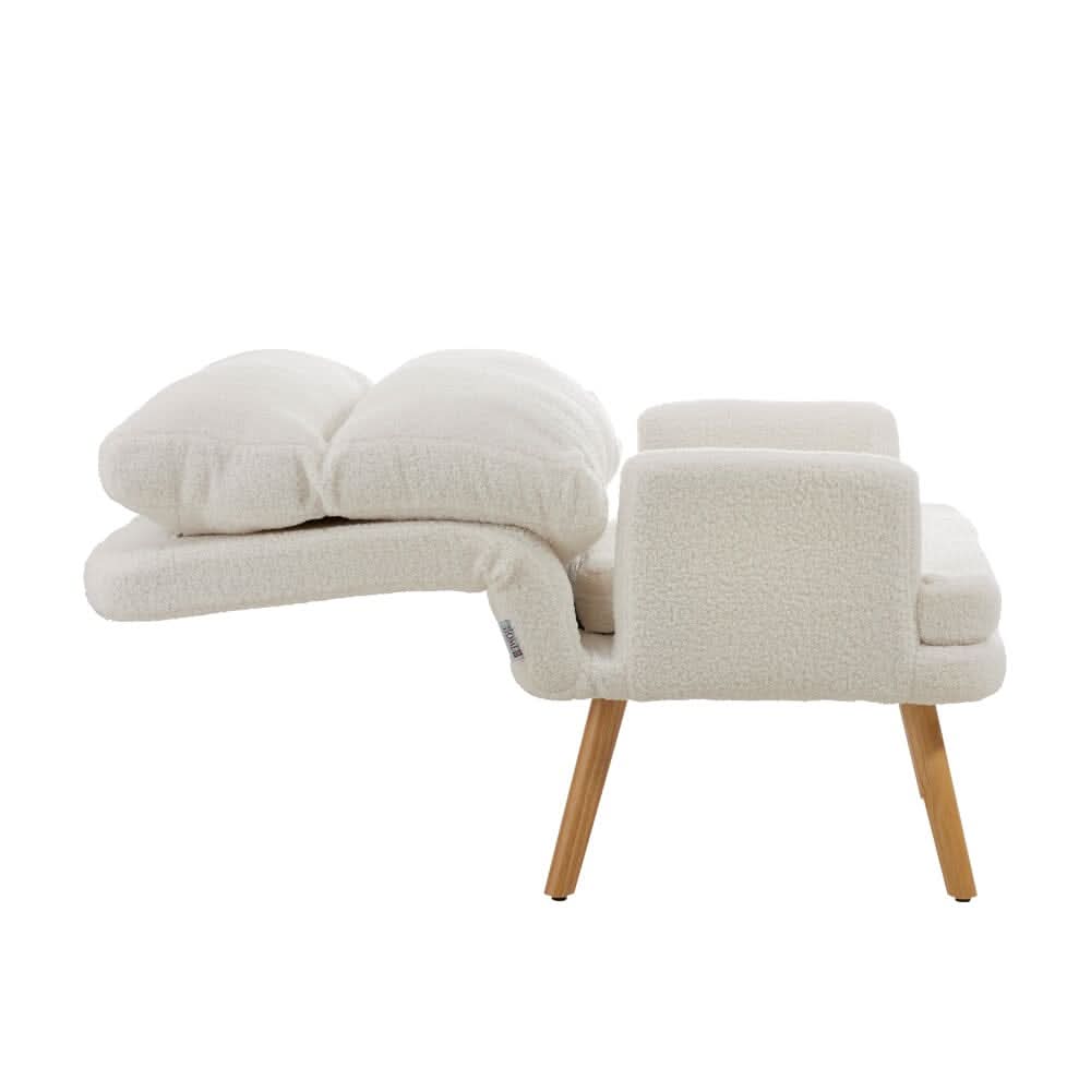 Wooden Legs Velvet Armchair Chair with Footrest