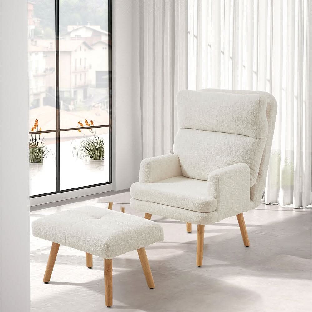 Teddy Fleece Accent Chair with Ottoman