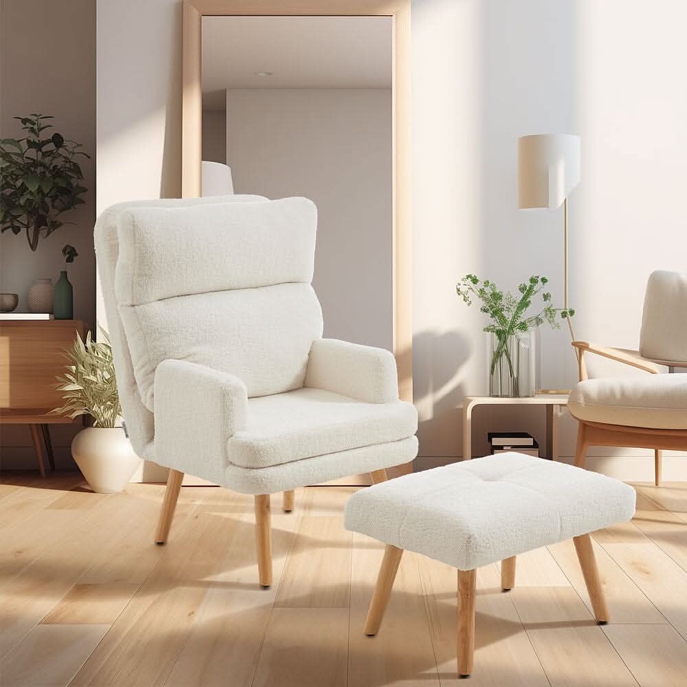 Teddy Fleece Accent Chair with Ottoman