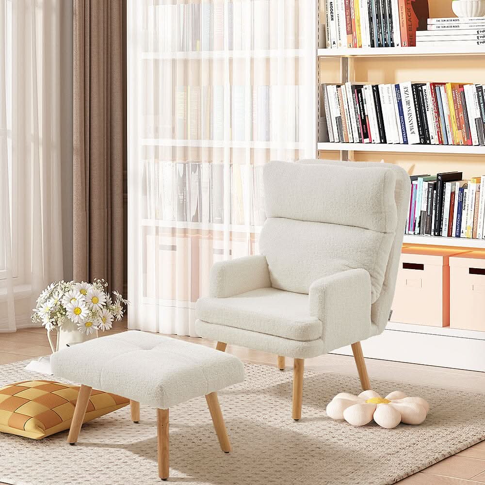 Teddy Fleece Accent Chair with Ottoman