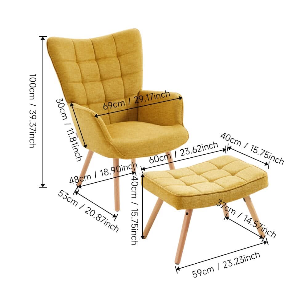Mustard Linen Accent Chair with Ottoman