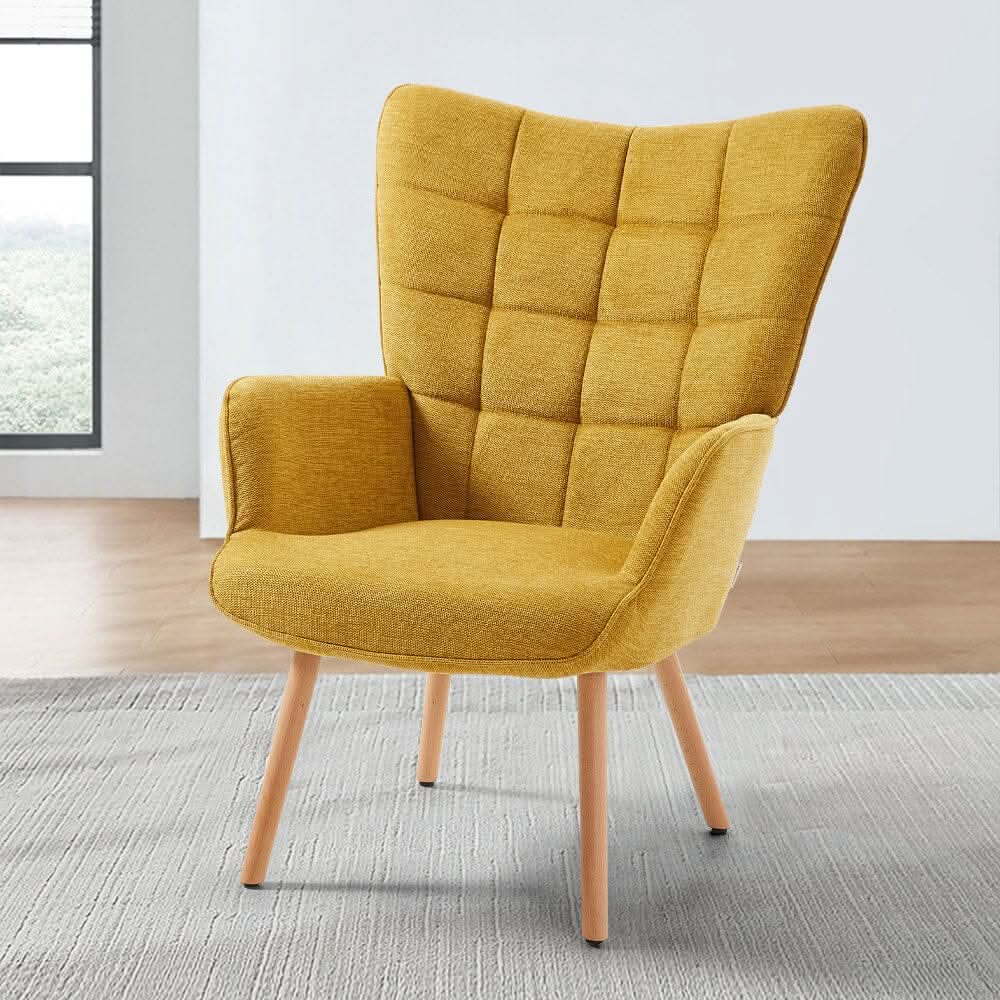 Mustard Linen Accent Chair with Ottoman