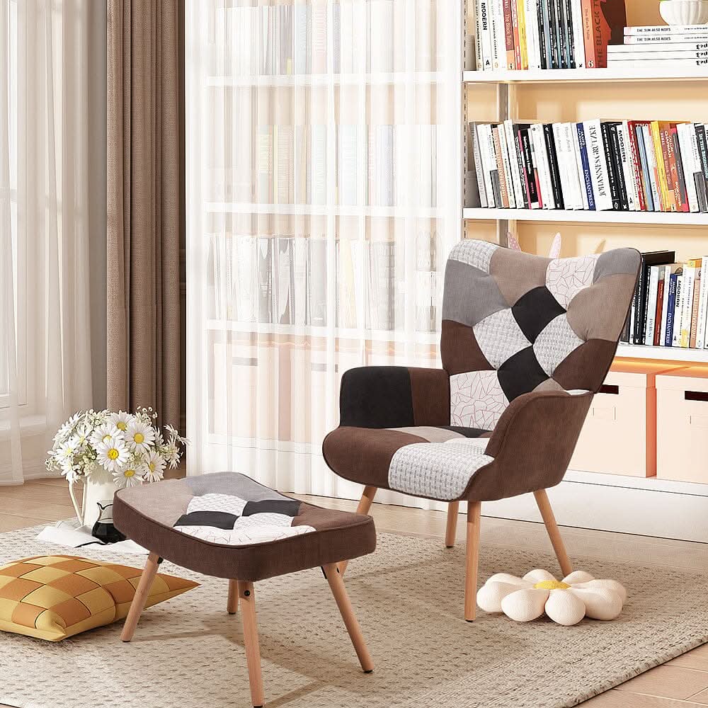 Patchwork Accent Chair with Ottoman