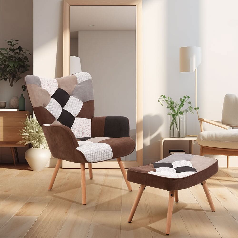 Patchwork Accent Chair with Ottoman