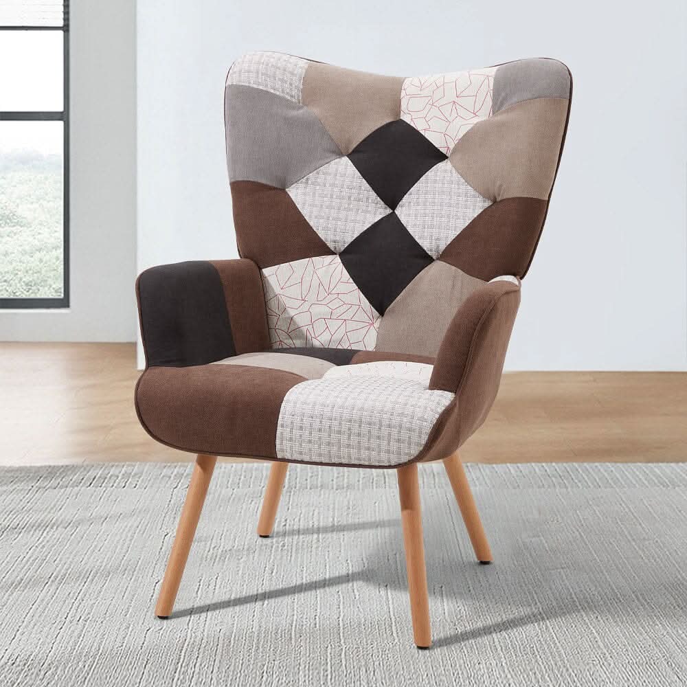 Patchwork Accent Chair with Ottoman