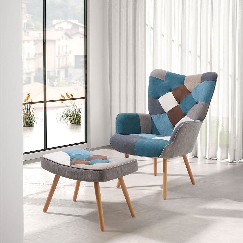 Patchwork Accent Chair with Ottoman
