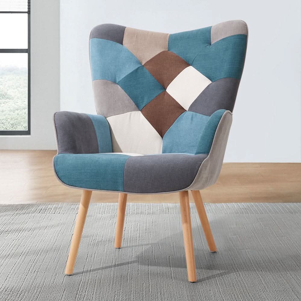 Patchwork Accent Chair with Ottoman