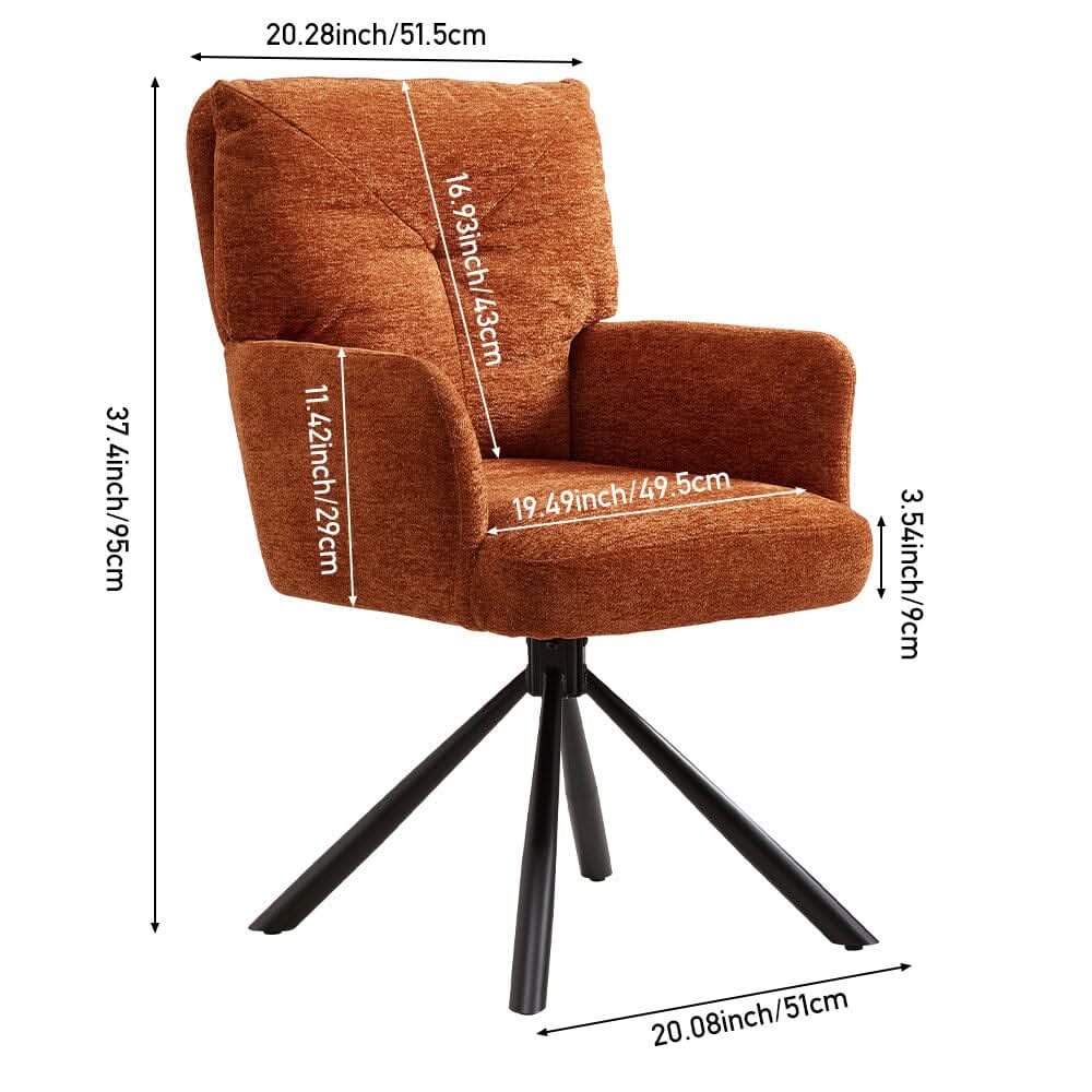 Burnt Orange Chenille Swivel Accent Chair with Y-Stitch Backrest