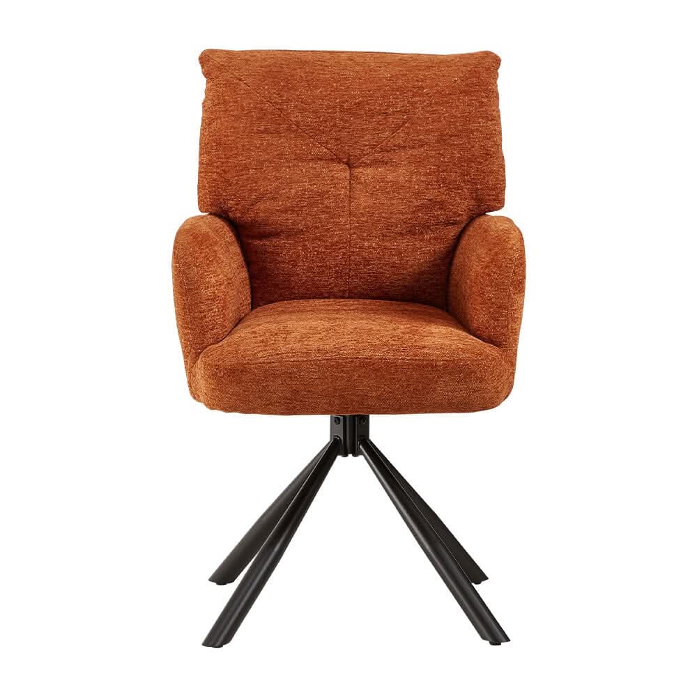 Burnt Orange Chenille Swivel Accent Chair with Y-Stitch Backrest