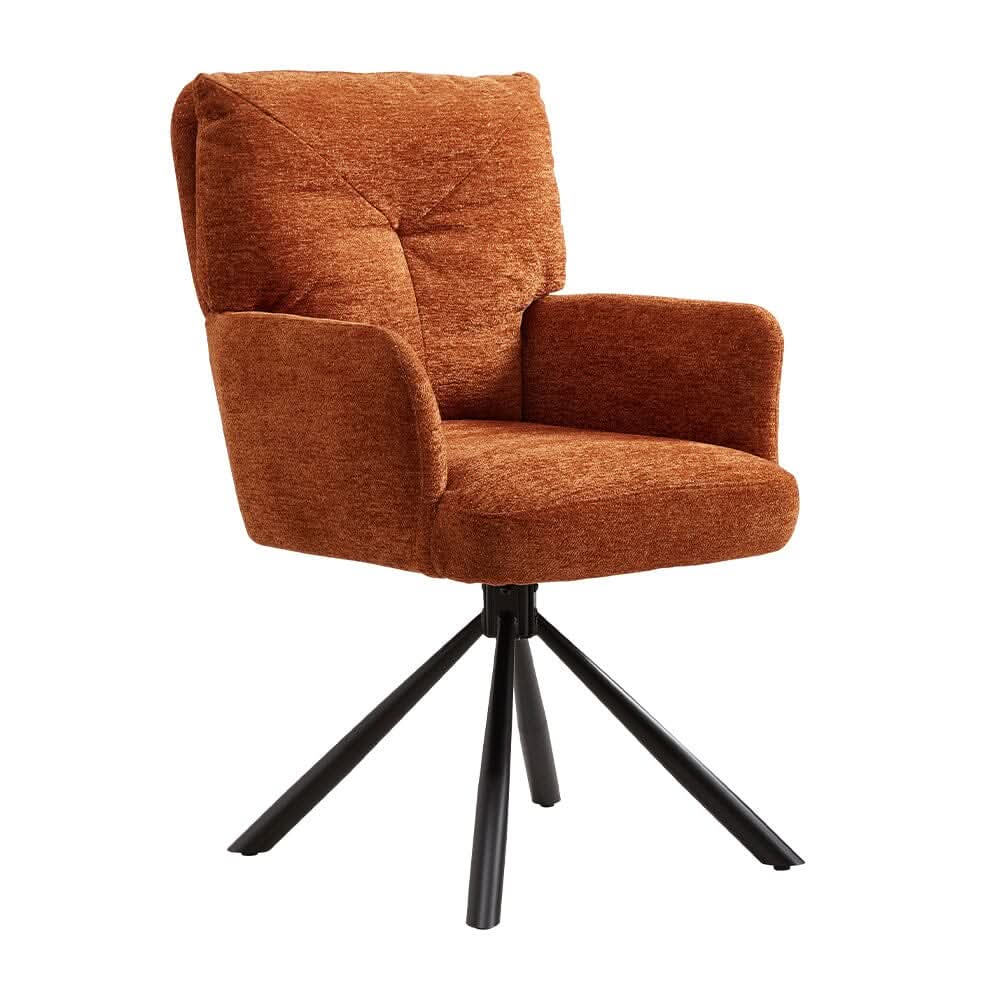 Burnt Orange Chenille Swivel Accent Chair with Y-Stitch Backrest