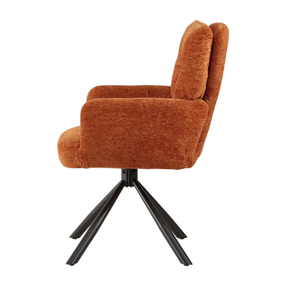 Burnt Orange Chenille Swivel Accent Chair with Y-Stitch Backrest